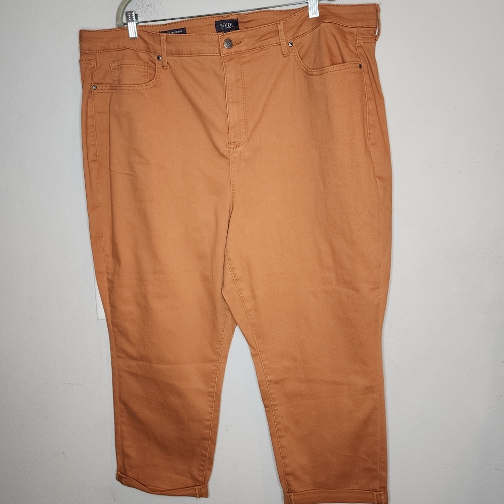 NYDJ 22W Petite Margot Girlfriend Rust Mustard Brown Crop Stretch Denim Jean